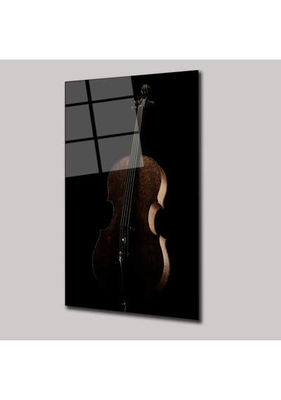 Çello Cam Tablo Retro Müzik Temalı Duvar Dekoru 35x50 Cm