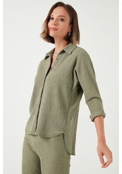 Lela Streç Regular Fit Dokulu Bayan Gömlek 5865975 Olive