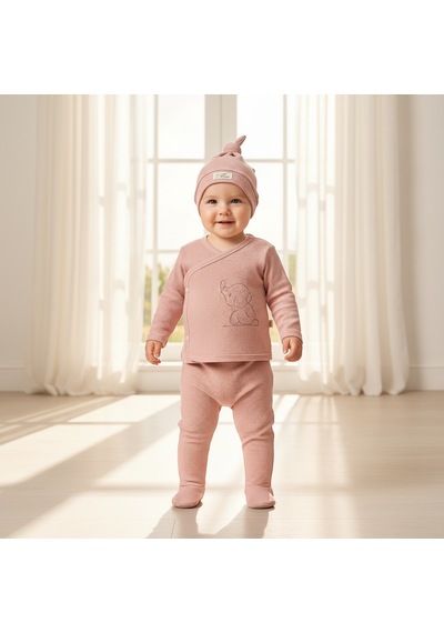 Ürünya Kız Bebek Şapkalı 3'lü Takım Pembe