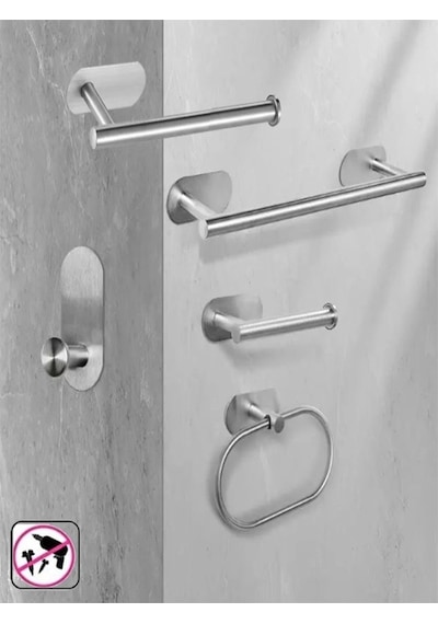 Kendinden Yapışkanlı Banyo Seti 5 Li Krom Krom