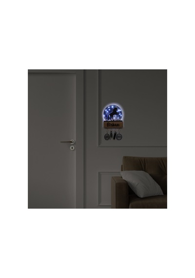 Işıklı Pleksi Dolunay Kişiselleştirilebilir Dekoratif Biblo Ahşap Sage At Anahtar Askılığı Mavi - 740155317 Mavi