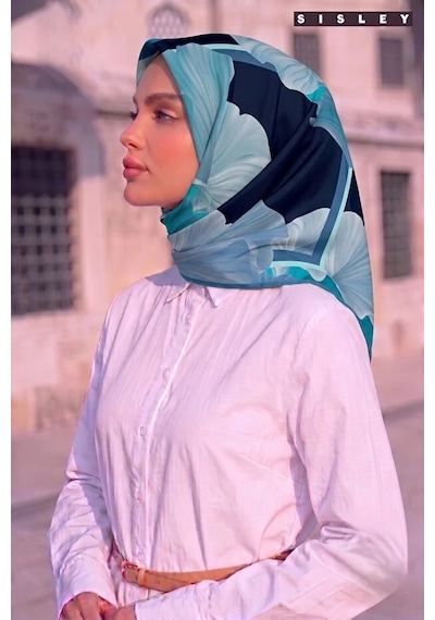 Sisley İpek Saten Eşarp-asm2041 Mavi