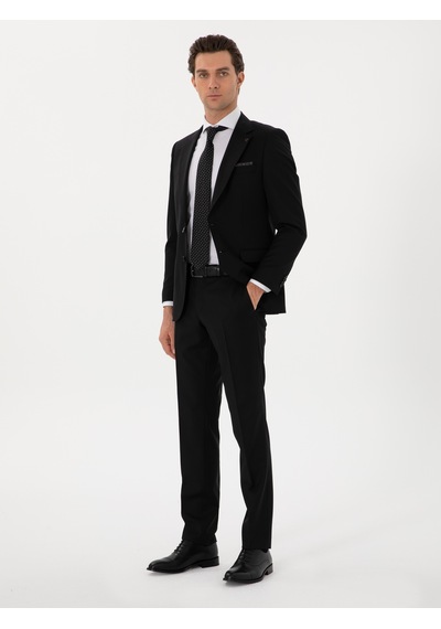 Cacharel Siyah Slim Fit Çizgili Yün Takım Elbise Cacharel Siyah Slim Fit Çizgili Yün Takım Elbise