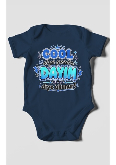 Morivokids Cool Diye Yazılır Dayım Diye Okunur Kısa Kollu Bebek Body %100 Pamuk Lacivert