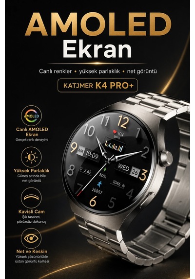 Dokunmatik Amoled Ekranlı Akıllı Saat Çelik Kordon Ve Ek Kayışlı Şık Tasarım