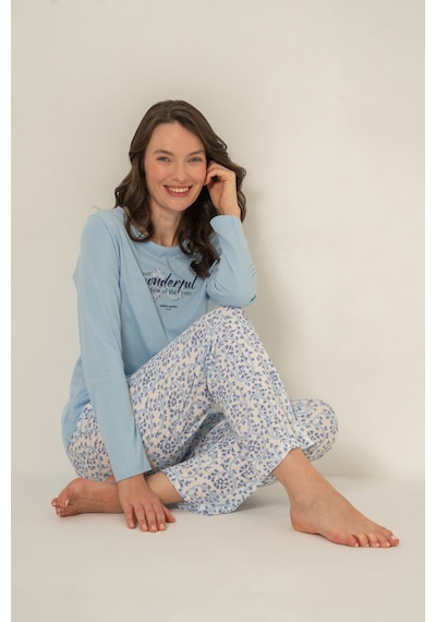 Pierre Cardin Most Wonderful Time Of The Year Kadın Mavi Uzun Kol Pijama Takım Pc9269-s-v1 Pc9269-s-v1