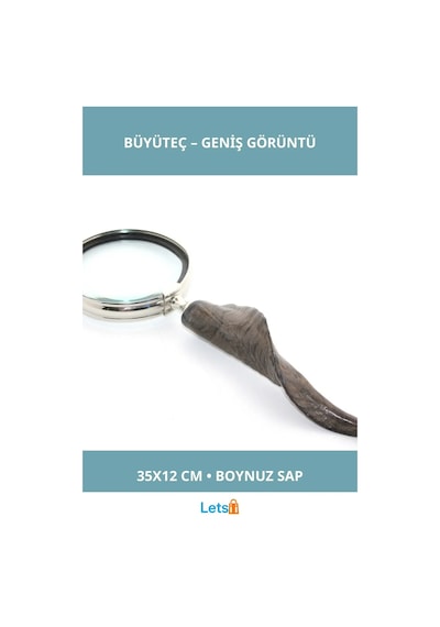 Doğal Boynuz Saplı 35x12 Cm Estetik Büyük Büyüteç
