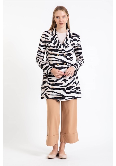 Esswaap Animal Printed Ceket Ve Duble Paça Pantolonlu Takım Bej-bej Bej