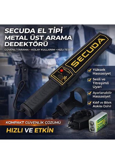 El Tipi Metal Dedektörü Üst Arama Dedektörü Şarj Adaptörü Ve Pil Dahil
