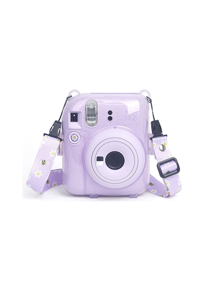 Instax Mini 12 Makine Uyumlu Lila Simli Pleksi Kılıf