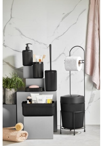 7 Parça Siyah Banyo Seti Metal Stantlı Kovalı Wc Kağıtlık Kozmetik Kutusu Diş Fırçalık Ve Sabunlukla Diğer