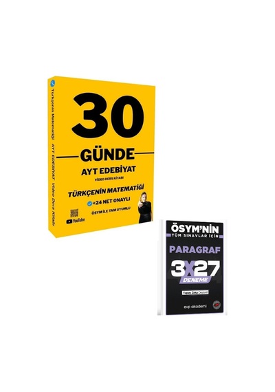 Türkçenin Matematiği 2027 Yks Ayt 30 Günde Edebiyat Video Ders Kitabı+ Evp Akademi Paragraf