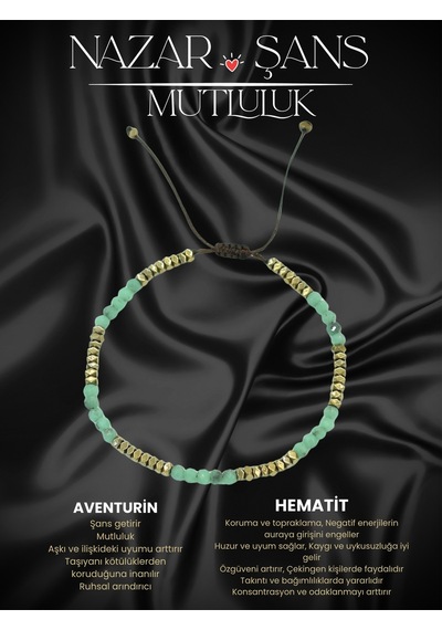 Sertifikalı Aventurin Ve Gold Hematit Doğal Taşlı Kadın/erkek Bileklik Altın