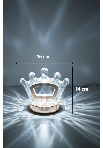 Plentiful Kral Tacı Model Kristal Led Masa Lambası Dokunmatik, 3 Renk Işık Modlu, Şarjlı Mini Dekora Altın - Beyaz