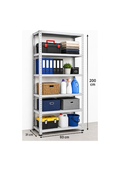 6 Katlı Çelik Elektrostatik Raf Sistemi, Depo, Arşiv, Kiler, Dosya, Market, Ayakkabı, Çiçek, Rafı Boyut: 31x93x200 Cm Kalınlık: 0,70 Mm Gri