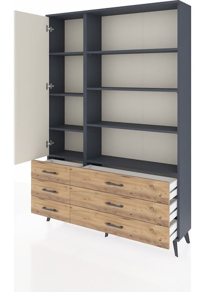 Arges Dolap 8 Raflı 6 Çekmeceli Tek Kapaklı 132x30x195 Antrasit-aytaşı/çam Aytası/atlas Çam Arges Dolap 8 Raflı 6 Çekmeceli Tek Kapaklı 132x30x195 Antrasit-aytaşı/çam Aytası/atlas Çam
