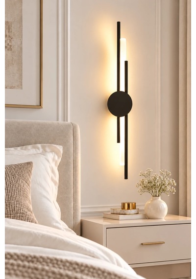 Premıum Modern Siyah Silindir Led Aplik 3 Renk Dekoratif Duvar Aydınlatması 8w 60 Cm