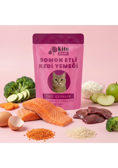 Kito Fresh Somonlu Kedi Yemeği %100 Taze İçerikli Mama 80 G
