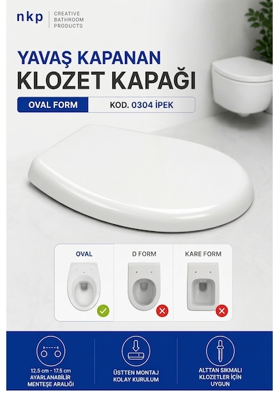 İpek Oval Klozet Kapağı Yavaş Kapanır / Soft Close Beyaz