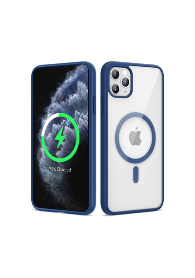 Zore Apple iPhone 11 Pro Max Uyumlu Magsafe Wireless Şarj Özellikli Silikon Omsy Ege Kılıf-mavi