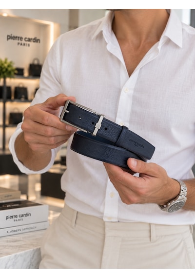 Pierre Cardin Erkek Kemer %100 Hakiki Deri Lacivert Floater Deri Kemer