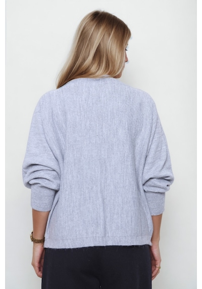 Vitrin Geniş Yaka Yarasa Kol Oversize Triko Bluz Gri