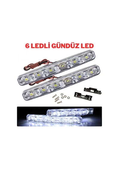 Mercekli 6 Ledli Beyaz Drl Gündüz Ledi 12v Sis Lambası Ledi Off Road Sis 12v