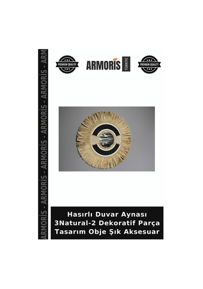 Hasırlı Duvar Aynası 3natural-2 Dekoratif Parça Tasarım Obje Şık Aksesuar Naturel