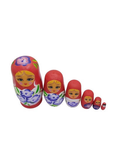 Ahşap Matruşka Bebek Altılı Set Kırmızı