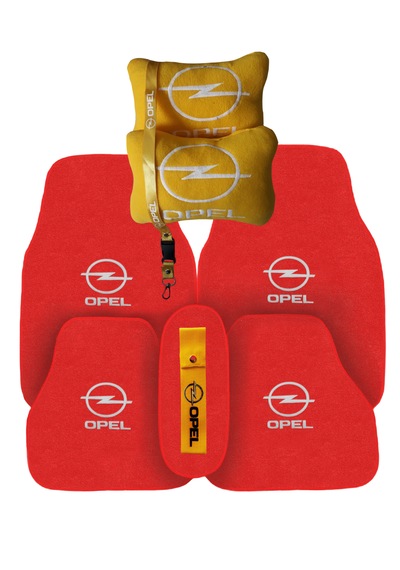 Opel Nakışlı Kırmızı Oto Halı Paspas Opel Sarı Araç Seyahat Boyun Yastığı & Opel Oto Aksesuar