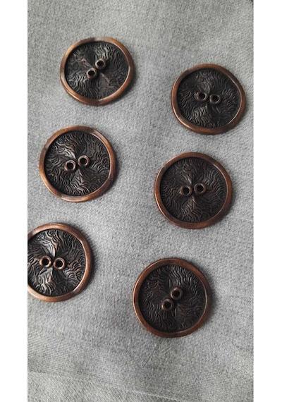 Antık Bakır Metal Düğme 27 Mm 6 Adet