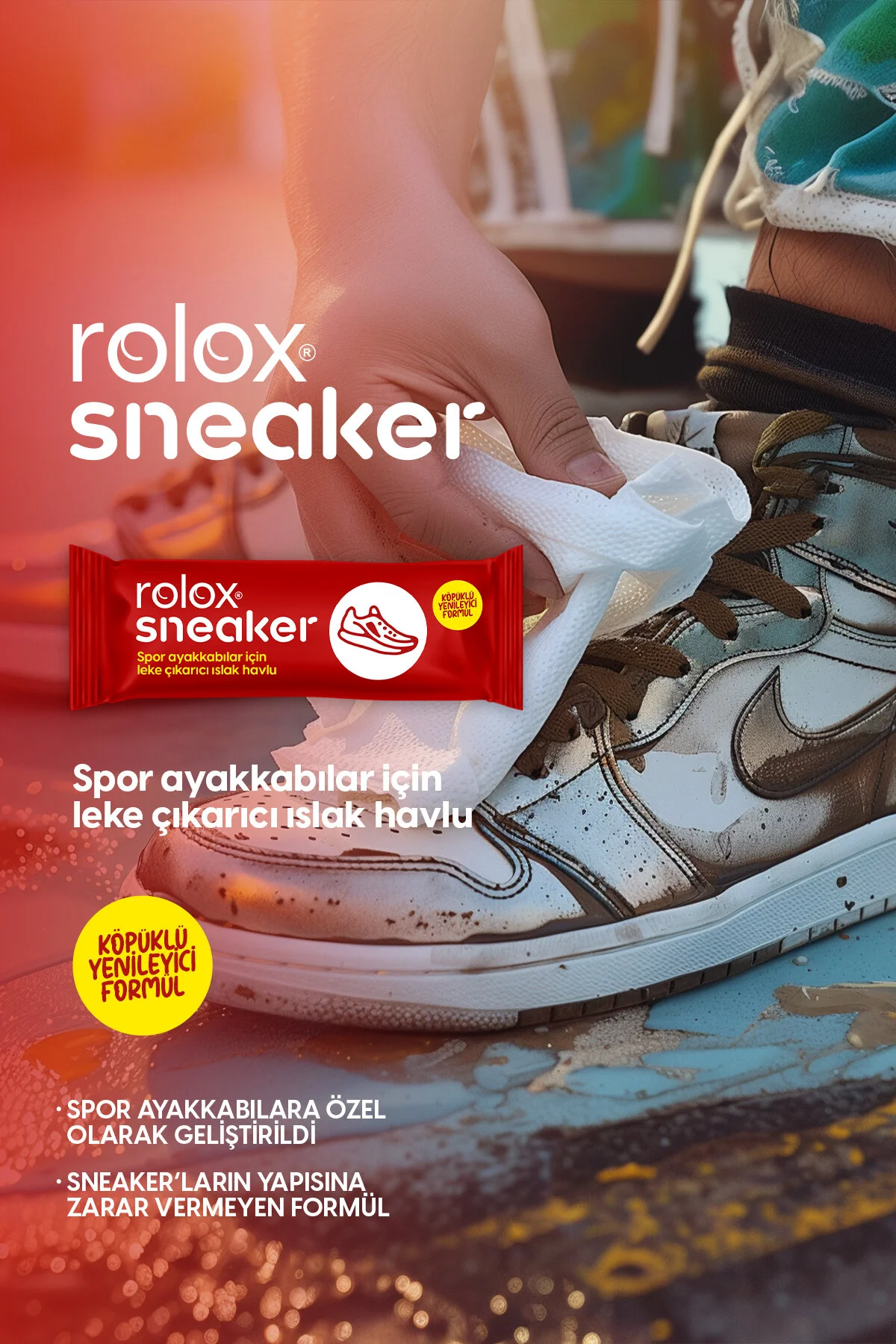 Rolox Sneaker - 50 Paket - Spor Ayakkabılar Için Leke Çıkarıcı Islak Havlu Islak Mendil