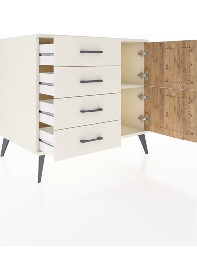 Kronos Şifonyer Tek Raflı 4 Çekmeceli 2 Kapaklı 88x59x80 Aytaşı-çam/aytaşı Çam/aytaşı