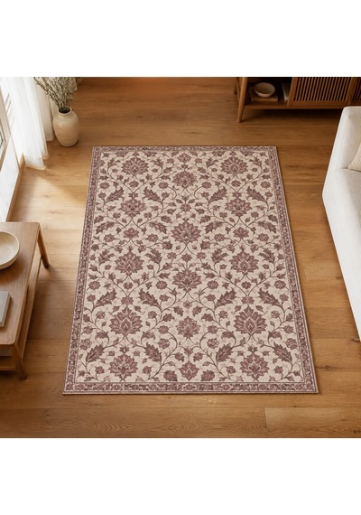 Kartela Halı Madalyonsuz Vintage İran Desenli Halı Gül Kurusu Kaymaz Taban 80x120 Cm