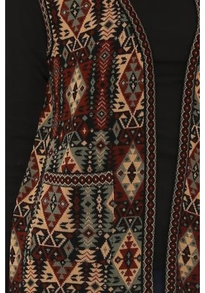 Kadın Etnik Desen Klasik Triko Örgü Kilim Yelek 1052-gümüş Gümüş