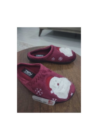 Gezer Noel Temalı Ev Terliği Yumuşak Peluş Santa Desenli Kadın/erkek Panduf Kırmızı