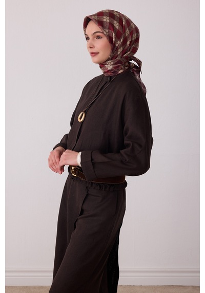Belli Geometrik Desen %100 Twill İpek Eşarp Be21 Bordo