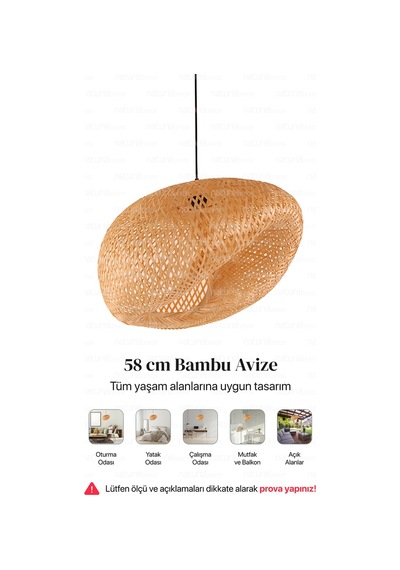 Bohem Bambu Asimetrik Sarkıt Avize Lamba 58cm - Iskandinav, Modern, Bohem, Rattan Aydınlatma Bambu
