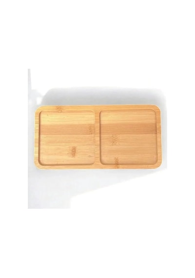 2 Bölmeli Doğal Bambu İkram Tepsisi - Kahve Ve Atıştırmalık Sunum Tabağı - Kurabiye Ve Çay Servisliği 23x12 Cm