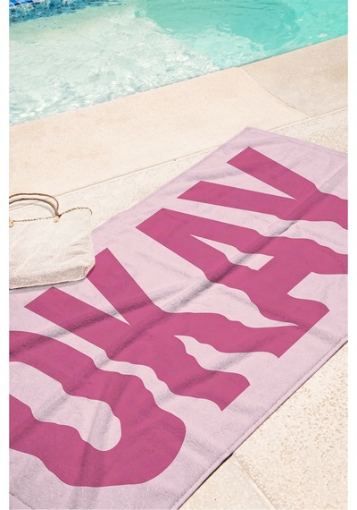 Pembe Okay Typografi Plaj Havlusu-minimalist Yaz Stili Havuz Deniz Banyo Hızlı Kuruyan Sahil Örtüsü Kuru Şeftali