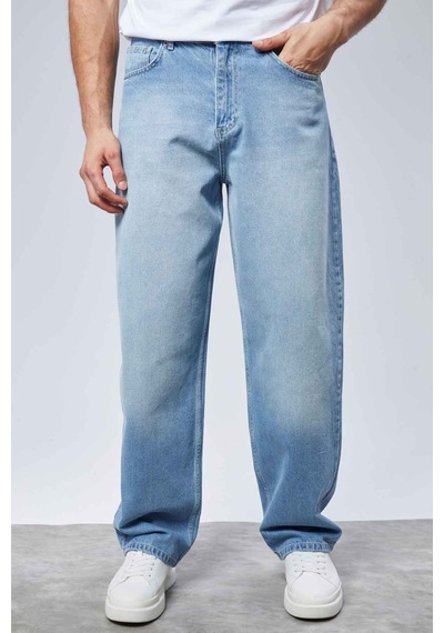 Cedy Denim Cedy Denım Yüksek Kalite Erkek Yüksek Bel Baggy Skater Jean Açık Mavi