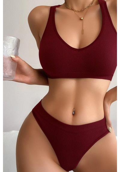 Najmaddin.com Beru Kadın Bordo Desteksiz Seamless Tangalı İç Çamaşır Takımı