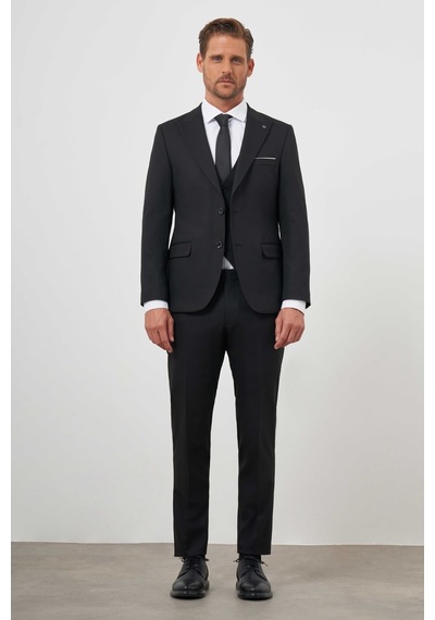 Morven Erkek Siyah Poliviskon Basic Yelekli Jakar Desen Slim Fit Sivri Yaka Takım Elbise 24mc001107001 Siyah Morven Erkek Siyah Poliviskon Basic Yelekli Jakar Desen Slim Fit Sivri Yaka Takım Elbise 24mc001107001 Siyah