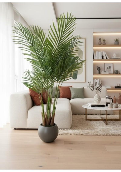 Yapay Ağaç Areka Ağacı Palmiye Ağacı Mokka Küre Saksıda 140cm Salon Bitkisi Yeşil