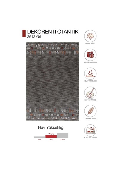 Hoom Rugs Otantik 2612 Gri Vintage Desenli Salon Halısı