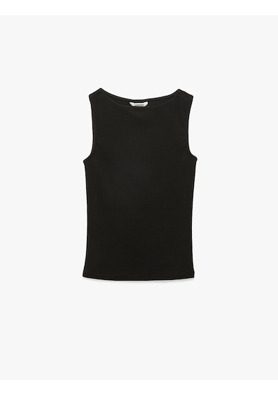 Koton Pamuklu Slim Fit Kolsuz Kayık Yaka Bluz Siyah 6sak10029ek Siyah