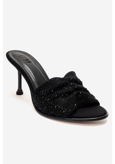 Luvishoes Karına Siyah Siyah Taşlı Kadın İnce Topuklu Terlik Siyah