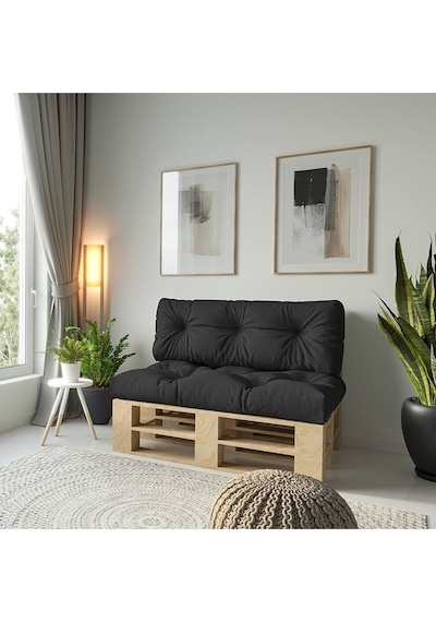 Bahçe & Balkon Palet Üstü Sırt Dayamalı Özel Dolgulu Kaliteli Yer Minderi 120x80 Cm Siyah