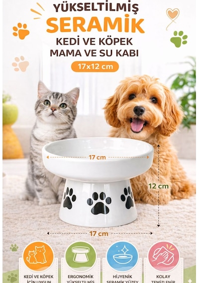 Nitrudesign Ayaklı Seramik Kedi Köpek Mama Ve Su Kabı 400 Ml