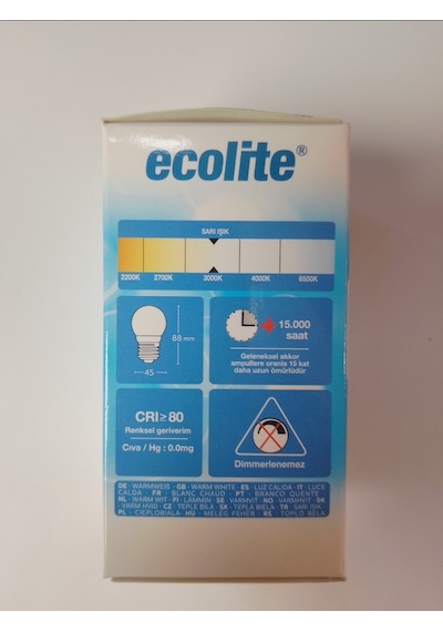 Ecolite 5'li Paket G45 8,5w E27 Top Ampul Gün Işığı Sarı